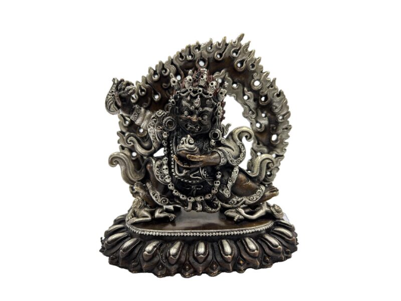 Statue of Kaju Mahakala of the Black Cloak – Silver Oxidized Finish