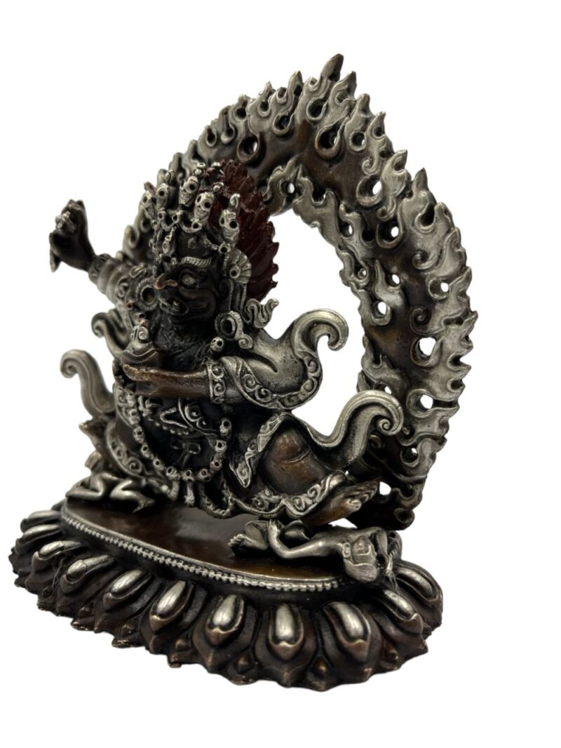Statue of Kaju Mahakala of the Black Cloak – Silver Oxidized Finish - Image 4