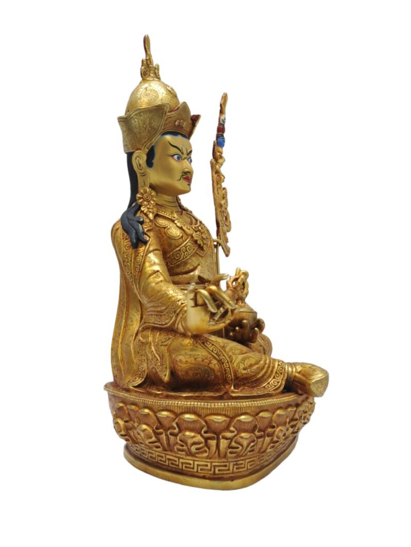 Buddhist Statue of Padmasambhava – Gold Plated with Face Paint - Image 2
