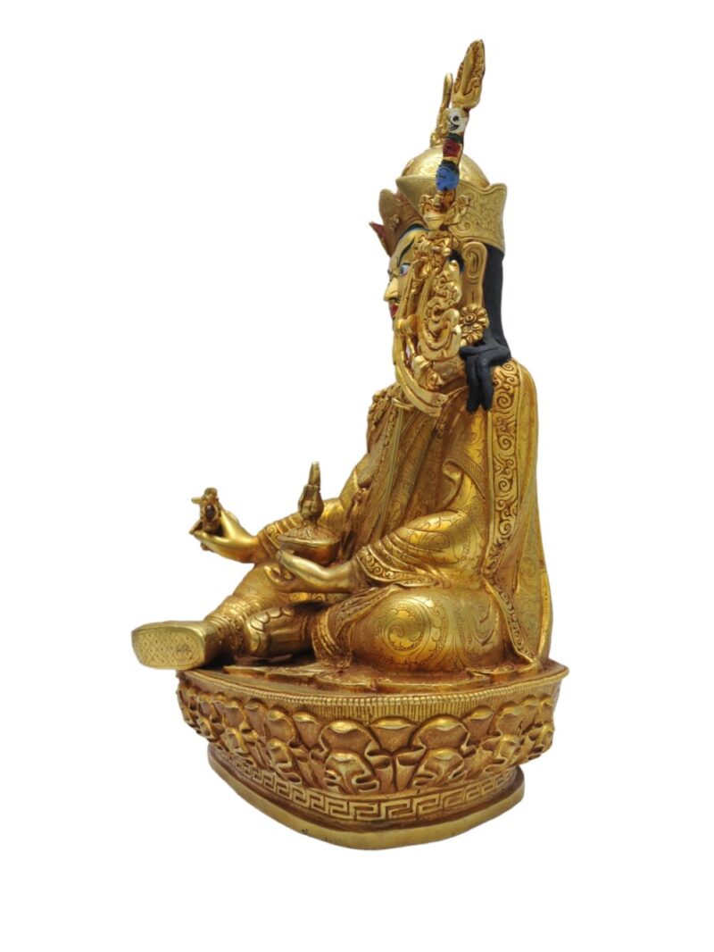 Buddhist Statue of Padmasambhava – Gold Plated with Face Paint - Image 4