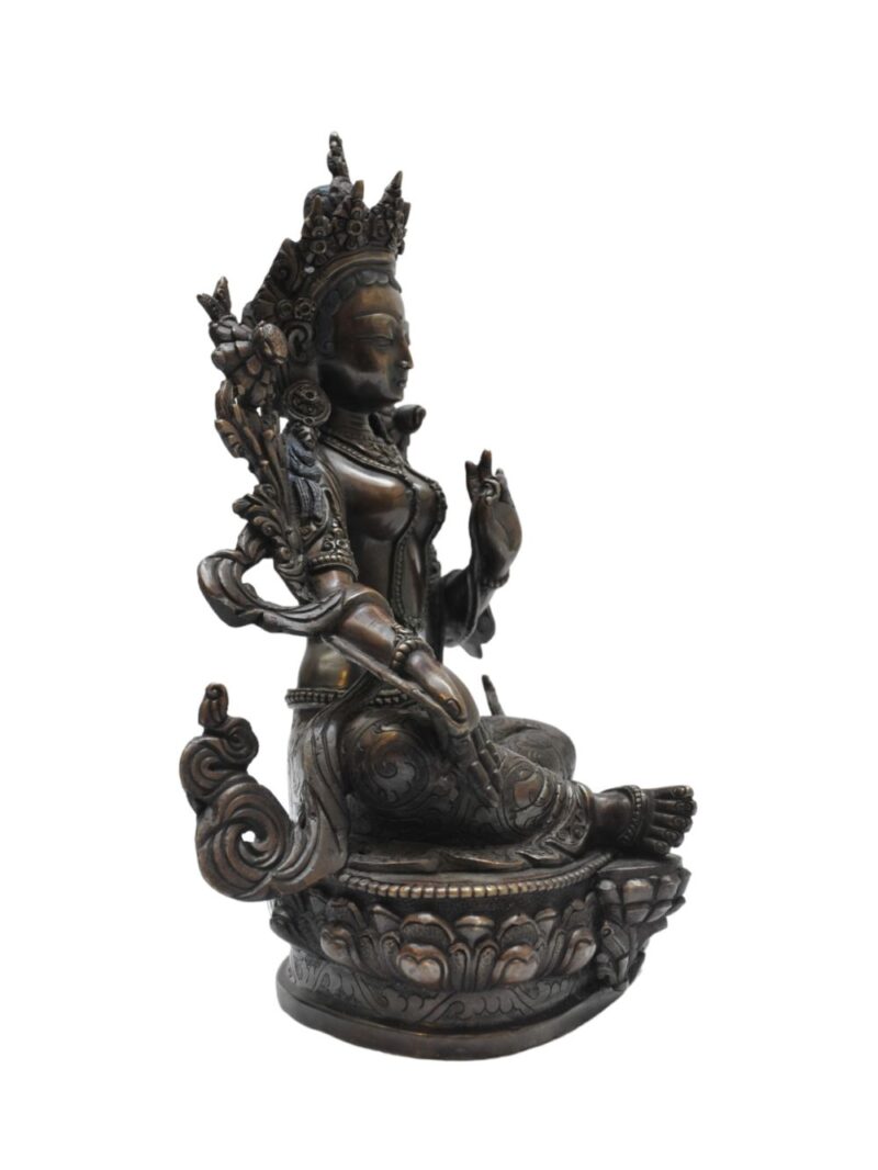 Buddhist Statue of Green Tara – Oxidized Antique Finishing - Image 2