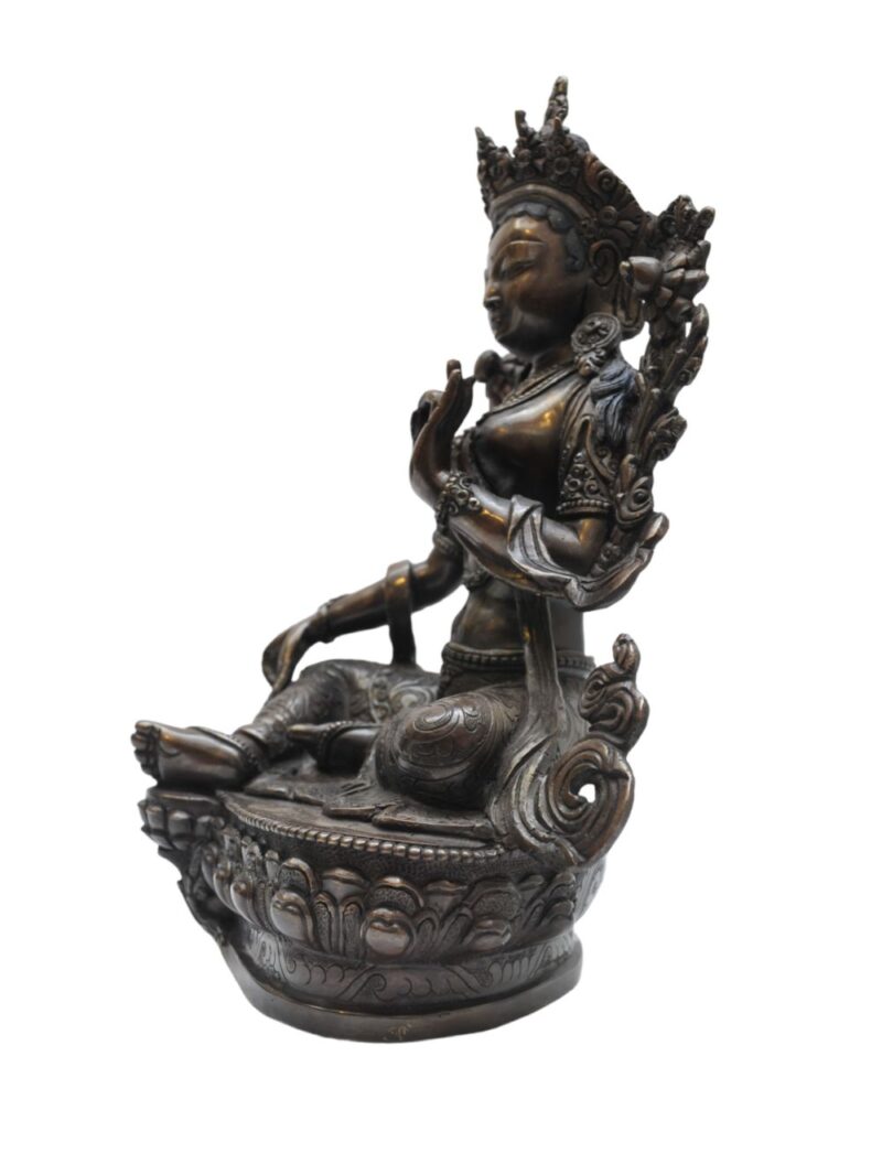 Buddhist Statue of Green Tara – Oxidized Antique Finishing - Image 4