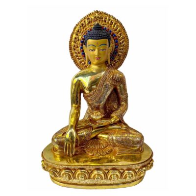 Buddhist Statue of Shakyamuni Buddha – Full Gold Plated with Painted Face
