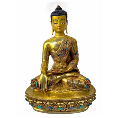 Buddhist Statue of Shakyamuni Buddha – Full Gold Plated with Painted Face