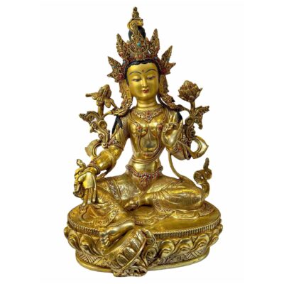 Buddhist Statue of Green Tara – Full Gold Plated with Painted Face