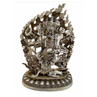 Buddhist Statue of Black Mahakala – Silver Plated Oxidized