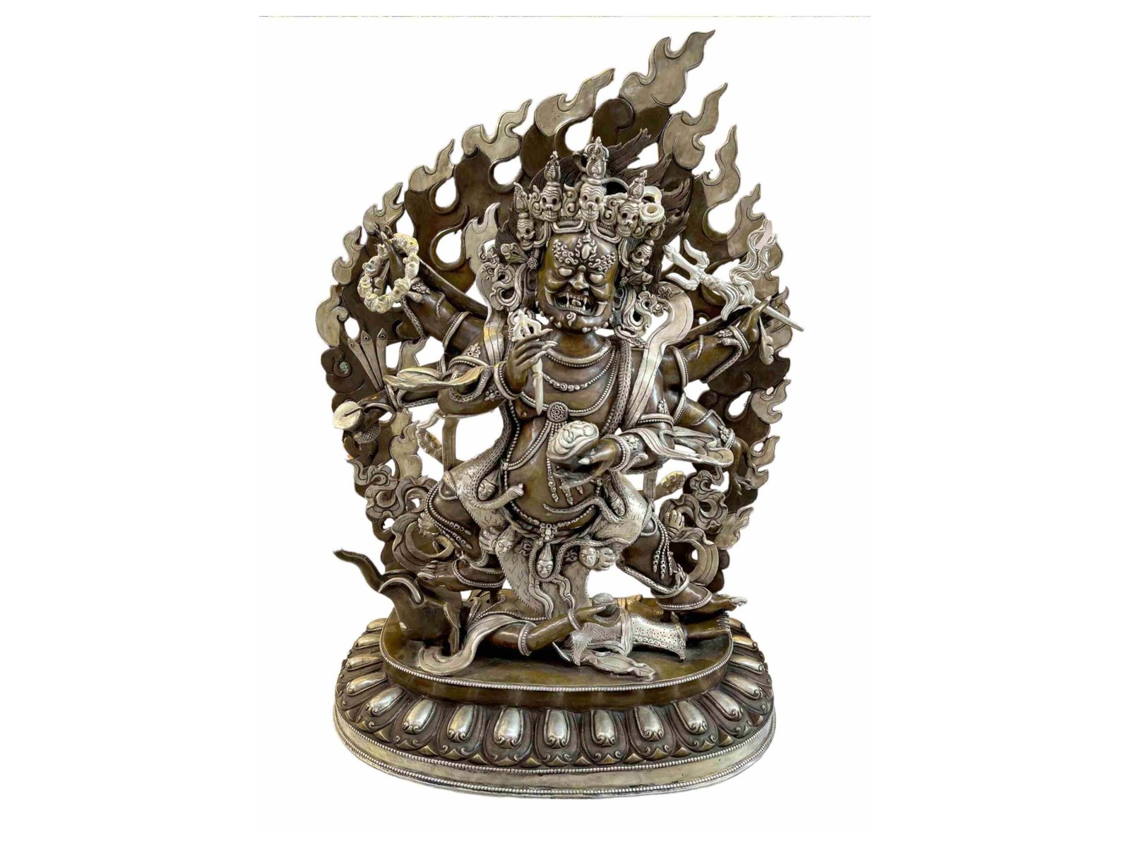 Buddhist Statue of Black Mahakala – Silver Plated Oxidized