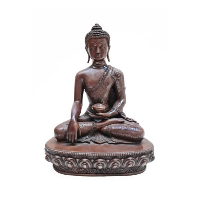 Buddhist Statue of Shakyamuni Buddha – Chocolate Oxidized with Floral Design