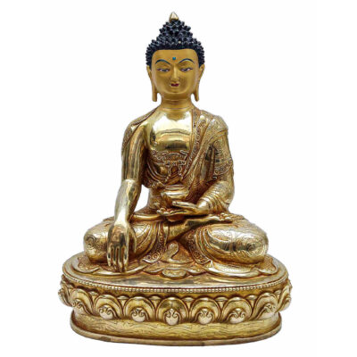 Buddhist Handmade Statue of Shakyamuni Buddha – Full Fire Gold Plated with Painted Face