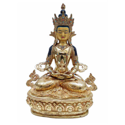 Buddhist Handmade Statue of Aparimita (Amitayus, Chepame) – Full Fire Gold Plated with Painted Face