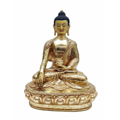 Buddhist Handmade Statue of Shakyamuni Buddha – Full Fire Gold Plated with Painted Face
