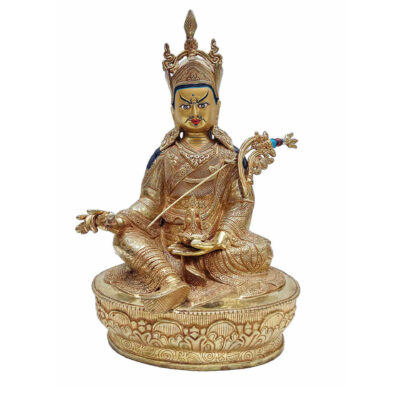 Buddhist Handmade Statue of Padmasambhava – Full Fire Gold Plated with Painted Face