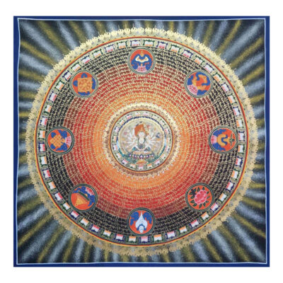 Buddhist Handmade Thangka of Ashtamangala Mandala