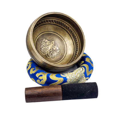 Nepali High Quality Seven Metal Bronze Singing Bowl – Dorje Symbol | Optional Accessories