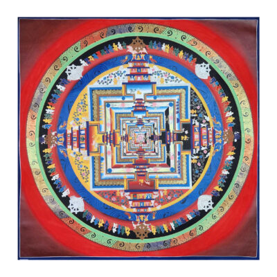 Buddhist Hand-Painted Kalachakra Mandala Thangka – Red Color
