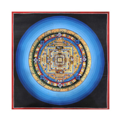 Buddhist Tibetan Thangka of Kalachakra Mandala – Hand-Painted, Blue Rainbow Design (Antique Finish, Minor Damage)