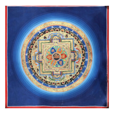 Buddhist Tibetan Thangka of Mandala – Hand-Painted by Student Artist, Antique Finish, Minor Damage