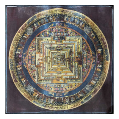 Buddhist Tibetan Kalachakra Mandala Thangka – Hand-Painted, Antique Finish