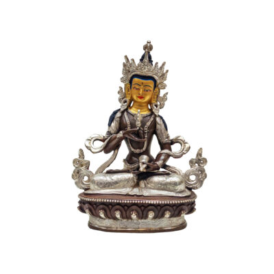 Handmade Vajrasattva Statue – Silver-Plated & Chocolate Oxidized with Gold-Painted Face