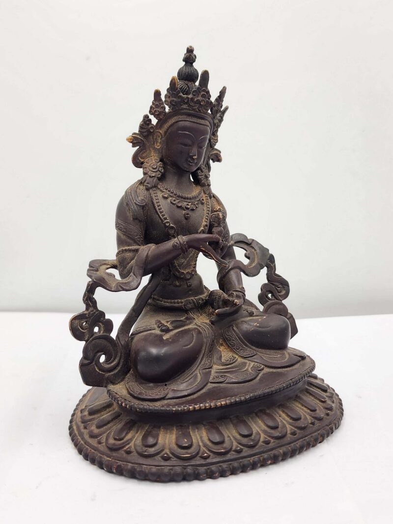 Buddhist Handmade Vajrasattva Statue – Antique Finish, Chocolate Oxidized - Image 2