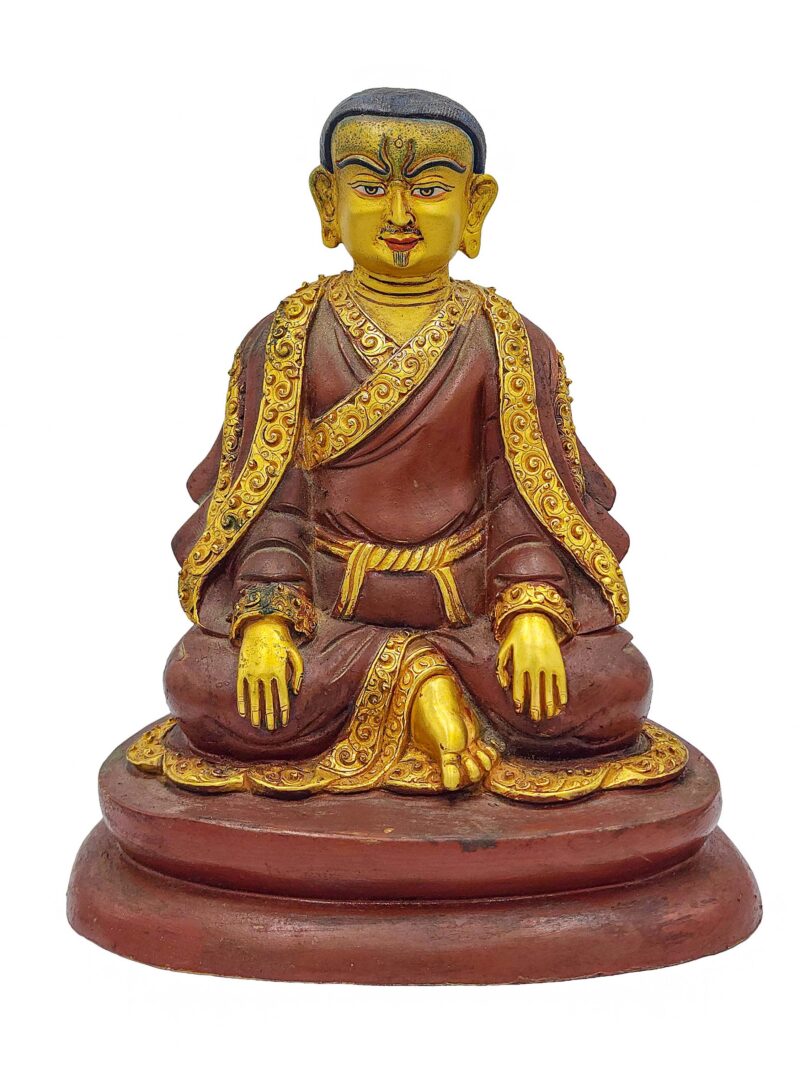 Buddhist Handmade Marpa Lotsawa Statue – Antique Finish, Partly Gold-Plated - Image 3