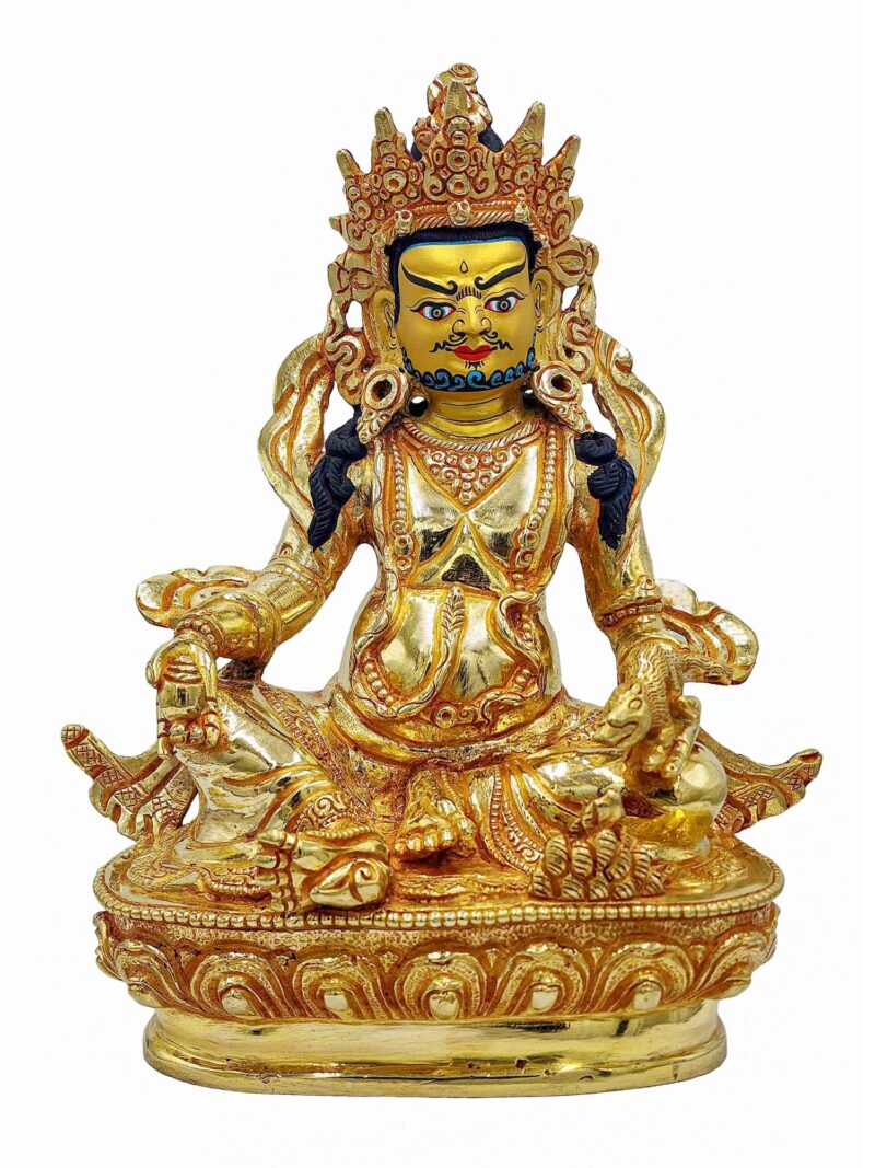 Buddhist Handmade Statue of Yellow Jambhala – Full Fire Gold Plated, Face Painted - Image 3