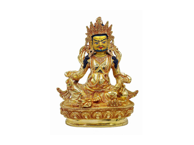 Buddhist Handmade Statue of Yellow Jambhala – Full Fire Gold Plated, Face Painted