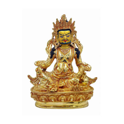 Buddhist Handmade Statue of Yellow Jambhala – Full Fire Gold Plated, Face Painted