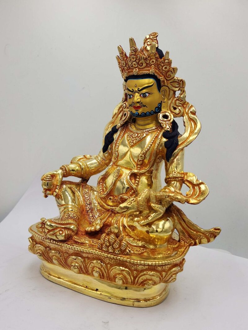 Buddhist Handmade Statue of Yellow Jambhala – Full Fire Gold Plated, Face Painted - Image 4