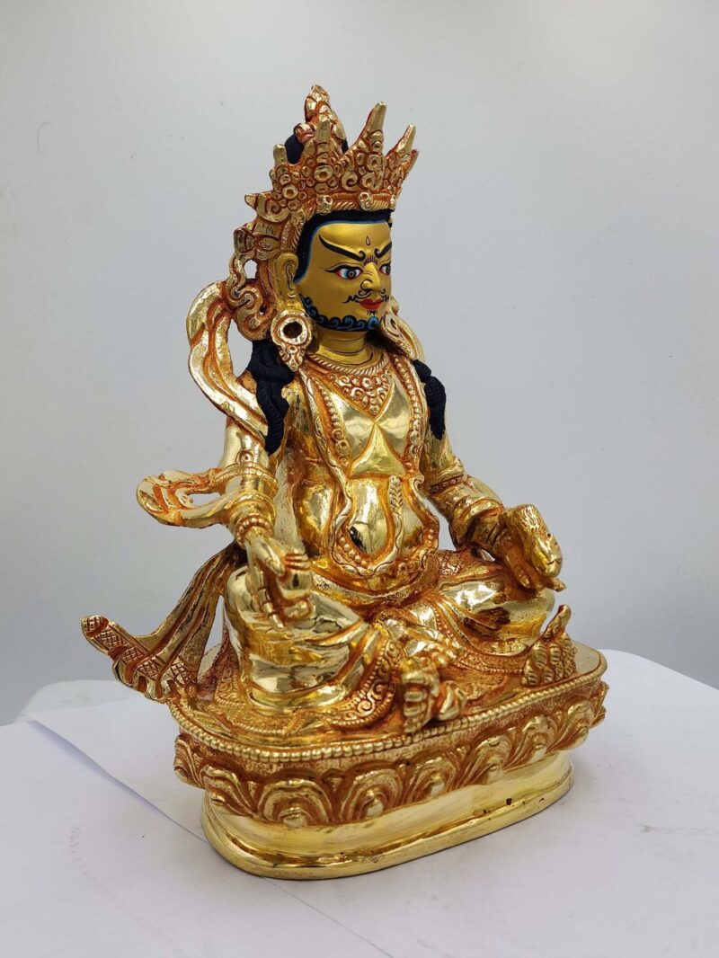 Buddhist Handmade Statue of Yellow Jambhala – Full Fire Gold Plated, Face Painted - Image 2