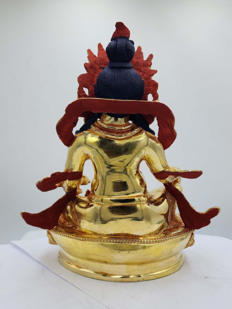 Buddhist Handmade Statue of Yellow Jambhala – Full Fire Gold Plated, Face Painted - Image 5