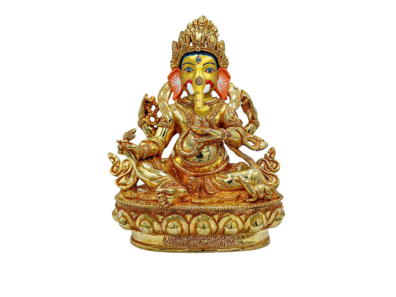 Buddhist Handmade Statue of Ganesh – Full Fire Gold Plated, Face Painted