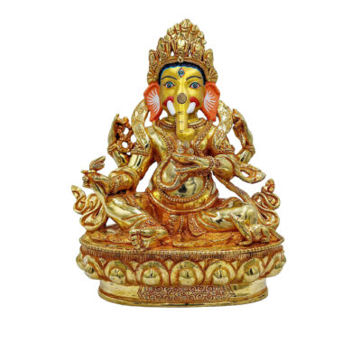 Buddhist Handmade Statue of Ganesh – Full Fire Gold Plated, Face Painted