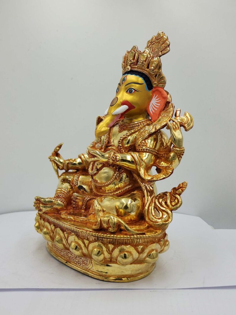 Buddhist Handmade Statue of Ganesh – Full Fire Gold Plated, Face Painted - Image 4