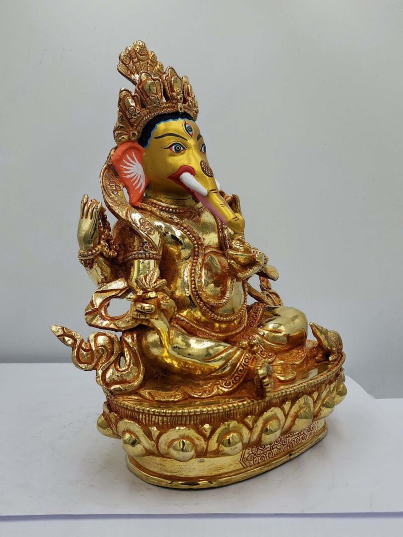 Buddhist Handmade Statue of Ganesh – Full Fire Gold Plated, Face Painted - Image 2