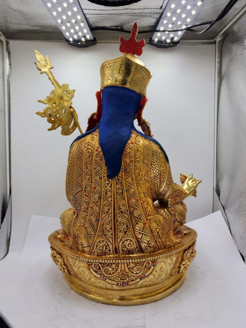 Buddhist Handmade Statue of Padmasambhava – Full Fire Gold Plated, Face Painted, Stone Setting - Image 5