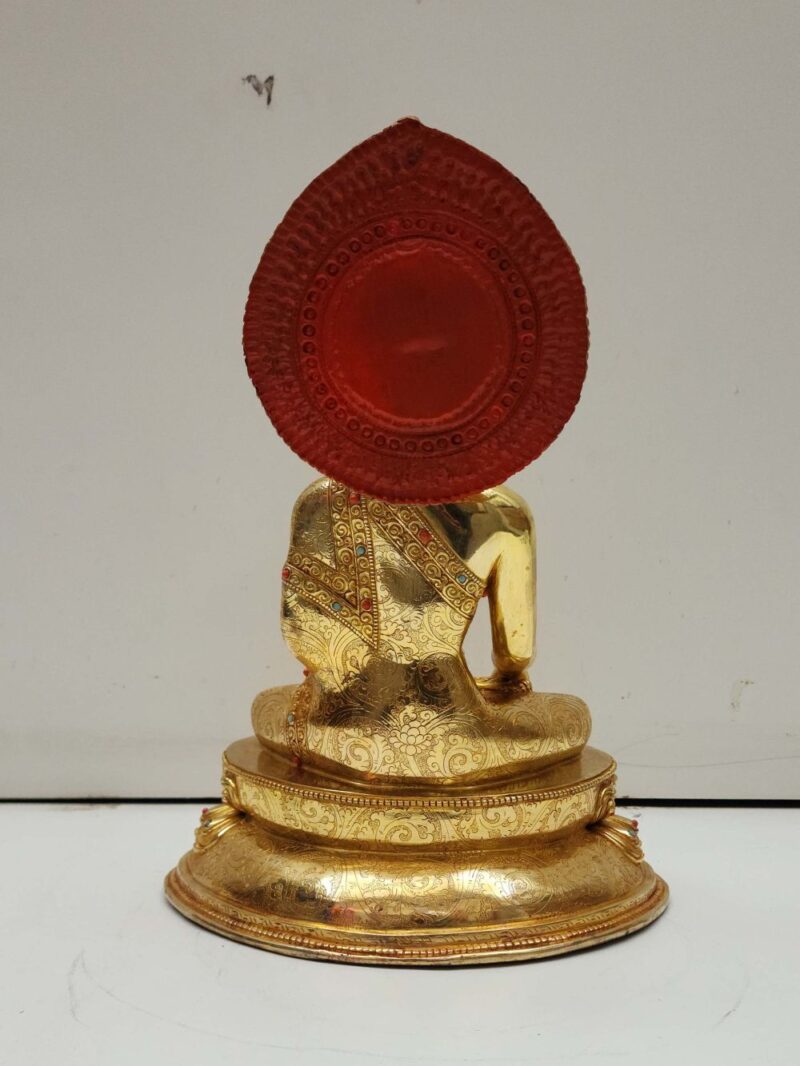 Buddhist Handmade Statue of Shakyamuni Buddha – Full Fire Gold Plated, Face Painted, Stone Setting - Image 5