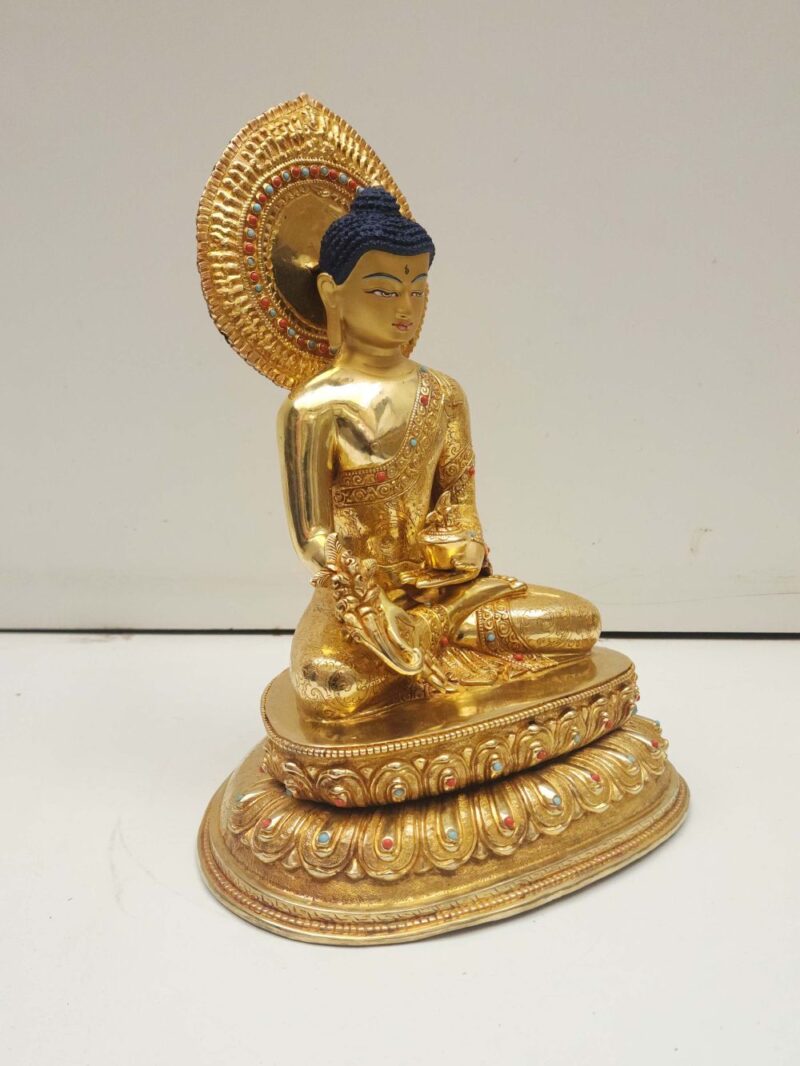 Buddhist Handmade Statue of Medicine Buddha – Full Fire Gold Plated, Face Painted, Stone Setting - Image 2