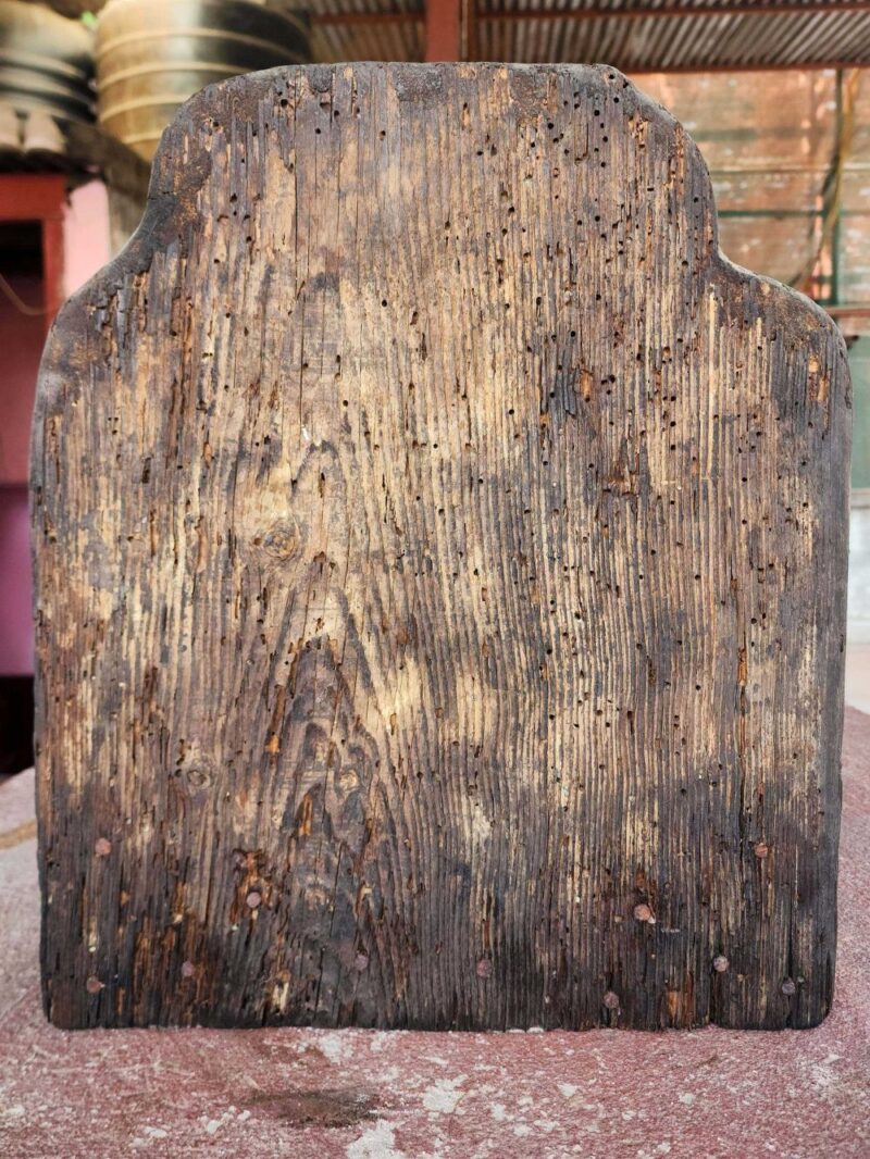 Buddhist Handmade Clay & Wooden Statue of Shakyamuni Buddha on Throne – Antique Stone Color Finish - Image 5