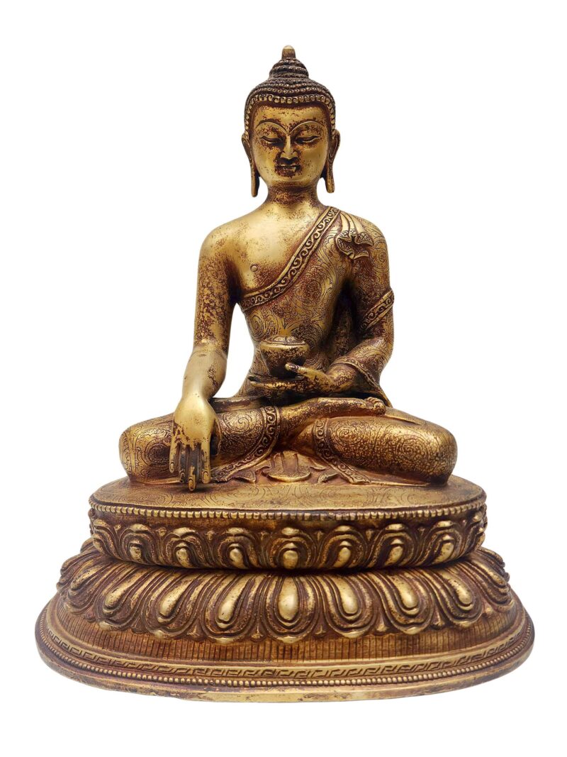 Buddhist Statue of Shakyamuni Buddha – Full Fire Gold Plated with Antique Finish - Image 3