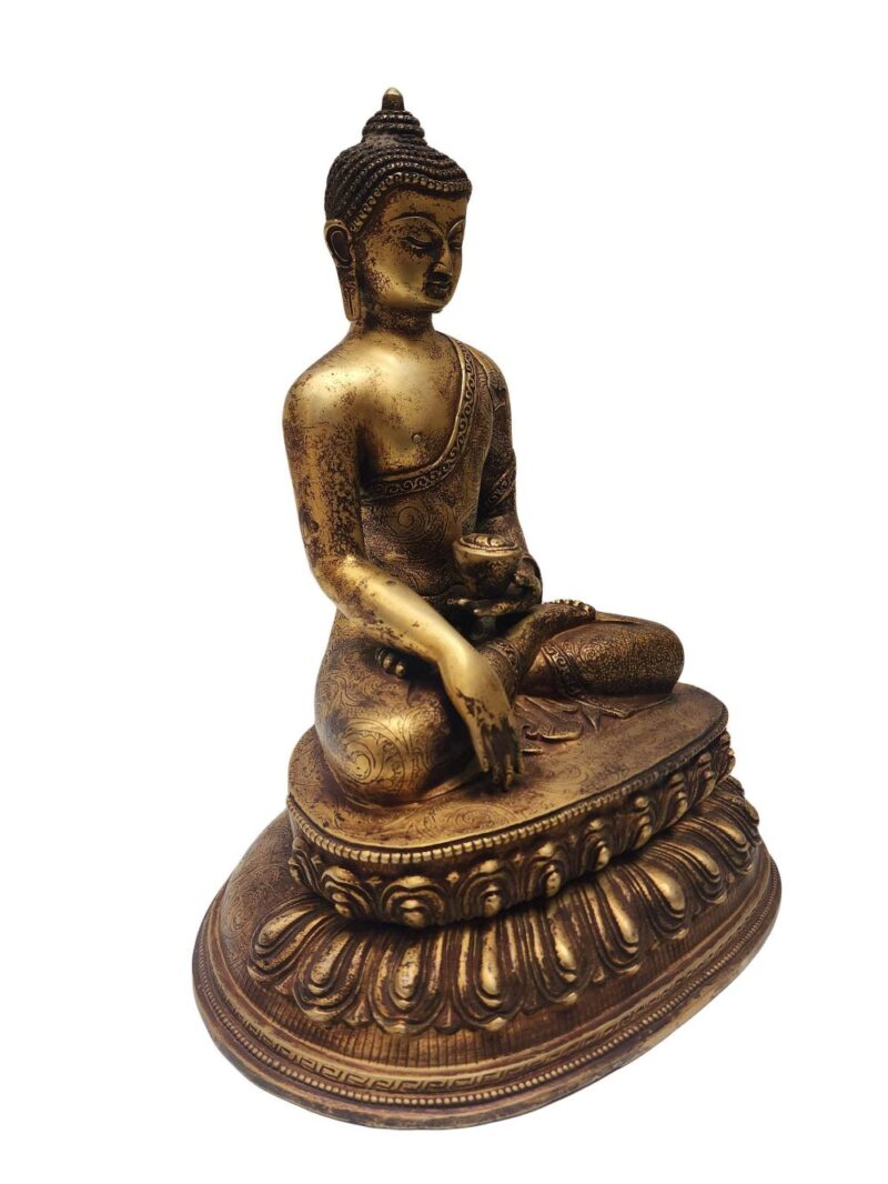 Buddhist Statue of Shakyamuni Buddha – Full Fire Gold Plated with Antique Finish - Image 2