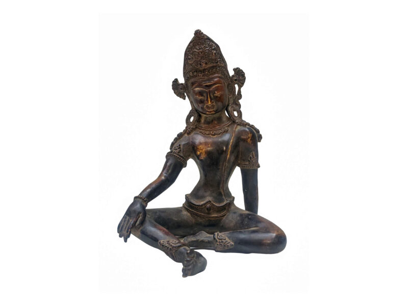 Handmade Nepali Statue of Indra – Antique Patina with Black Oxidized Finish