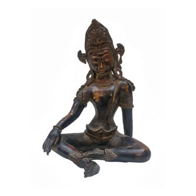 Handmade Nepali Statue of Indra – Antique Patina with Black Oxidized Finish
