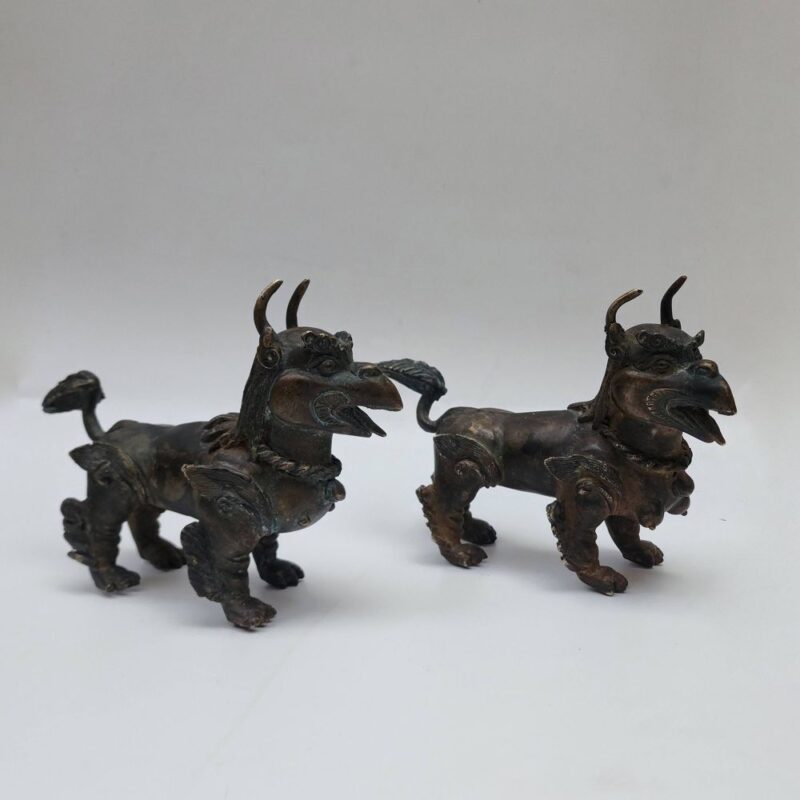 Handmade Temple Lion & Lioness Pair – Antique Patina Finish | Buddhist Guardian Statues - Image 2