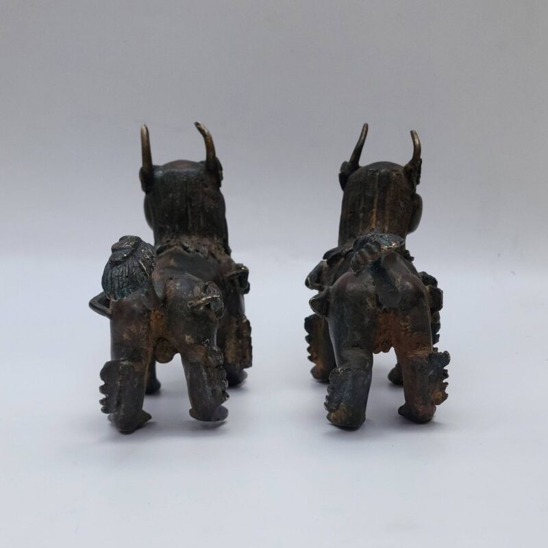 Handmade Temple Lion & Lioness Pair – Antique Patina Finish | Buddhist Guardian Statues - Image 5