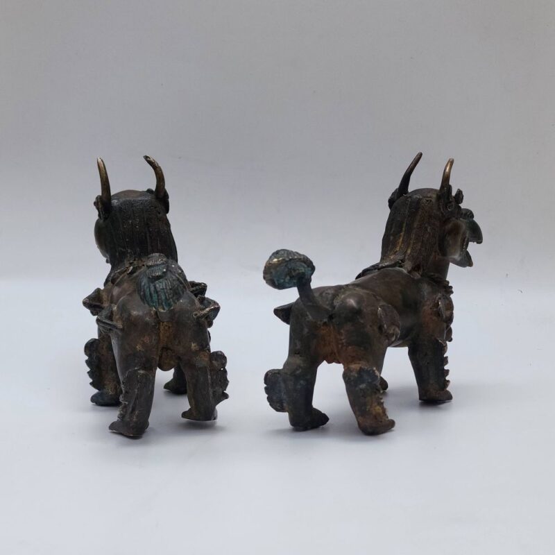 Handmade Temple Lion & Lioness Pair – Antique Patina Finish | Buddhist Guardian Statues - Image 4