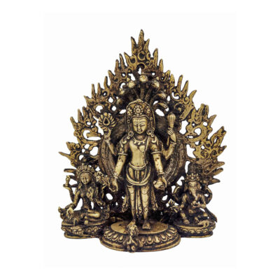 Handmade Statue of Lord Vishnu with Lakshmi & Ganesh – Antique Patina Finish