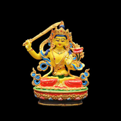 Miniature Buddhist Statue of Manjushri – Traditional Color Finish (High Quality)