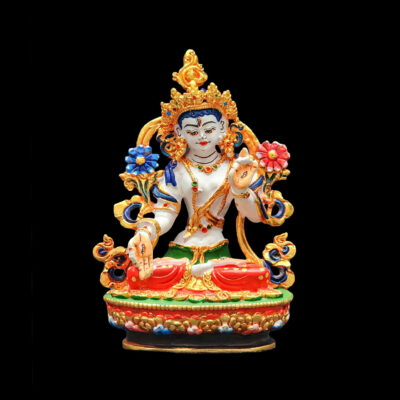 Miniature Buddhist Statue of White Tara – Traditional Color Finish (High Quality)