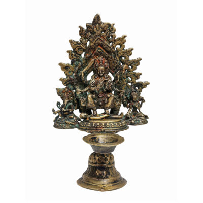 Unique Panas Oil Lamp Statue – Antique Patina Finish | Traditional Nepali Sukunda Copper Art